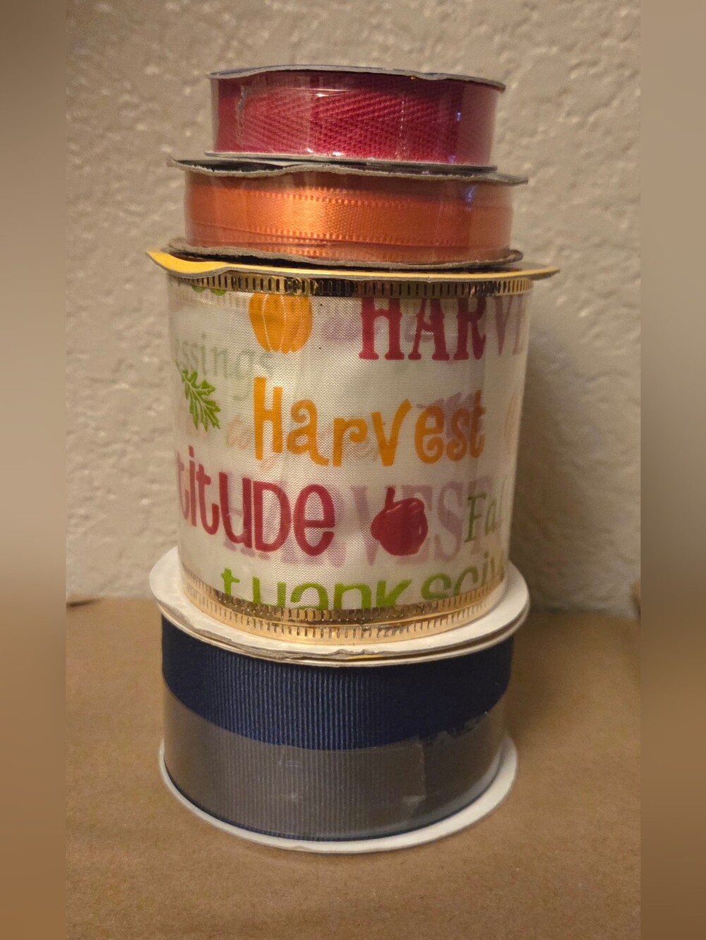 Thanksgiving Harvest Ribbon Lot Of 4 NEW Spools